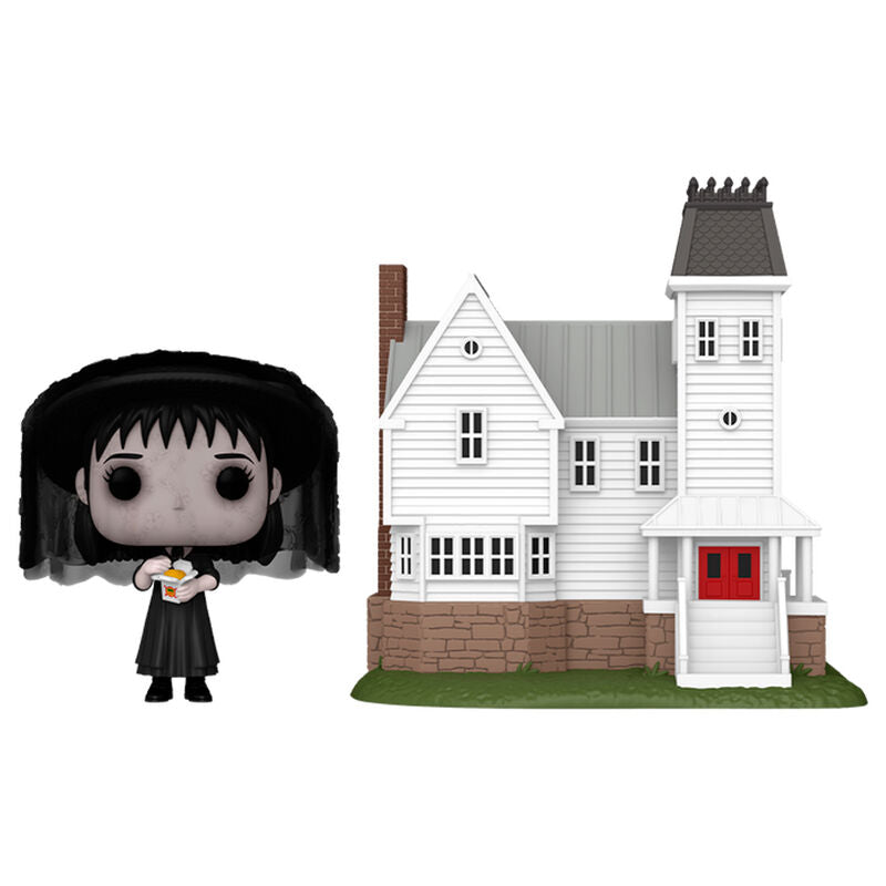 Figura Funko POP! de Lydia Deetz junto a la Casa Maitland