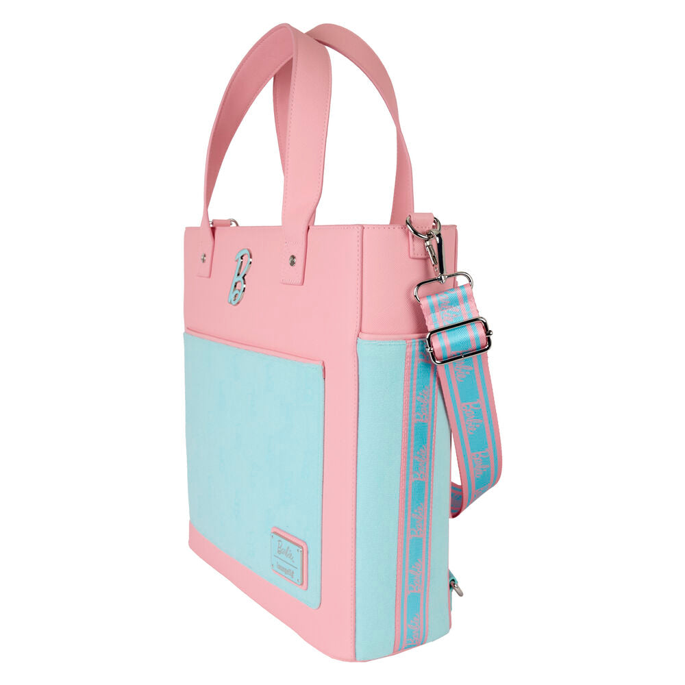 Bolso mochila Barbie Loungefly rosa y turquesa con bolsillo frontal - 2
