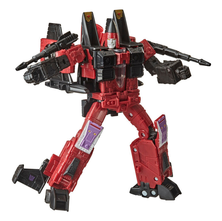 Figura Thrust de Transformers en rojo y negro con alas y armamento