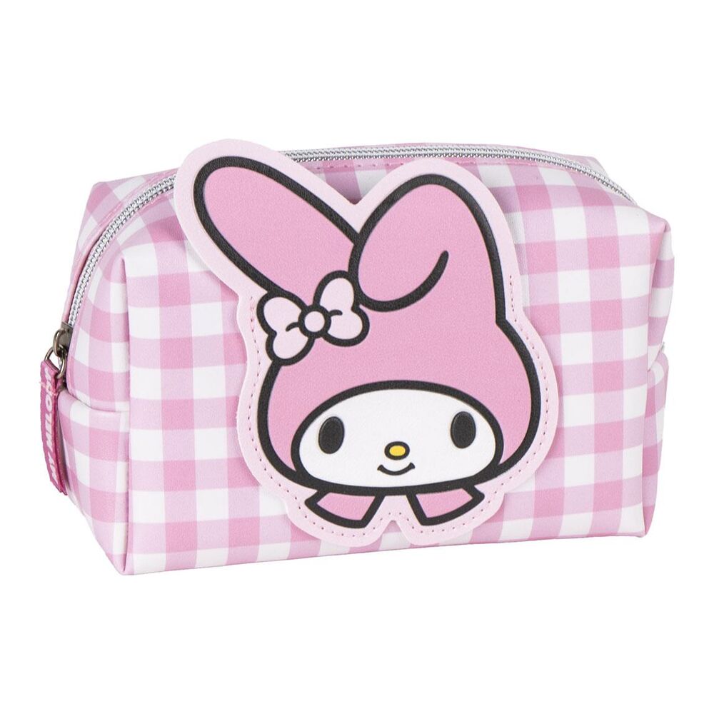 Neceser rosa de My Melody con estampado de cuadros vichy y cremallera