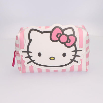 Neceser Hello Kitty rosa y blanco con rostro frontal y estampado de rayas - 2