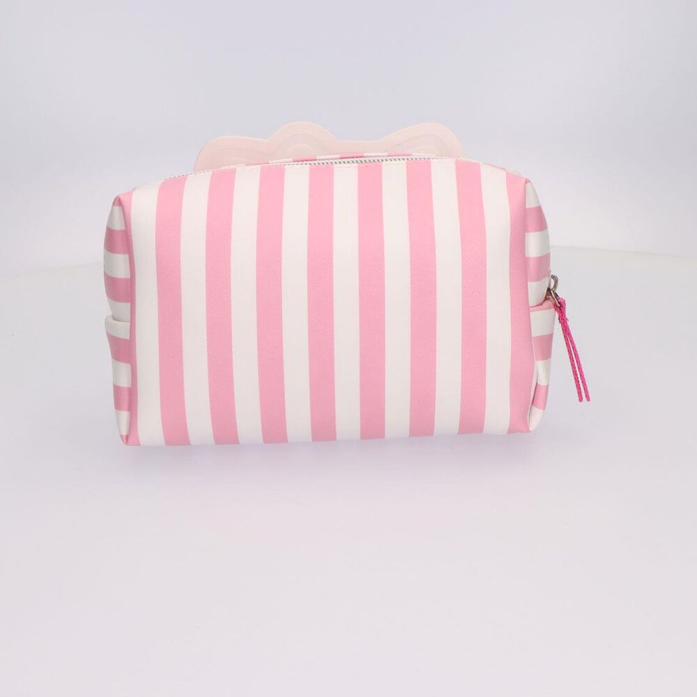 Neceser Hello Kitty rosa y blanco con rostro frontal y estampado de rayas - 3