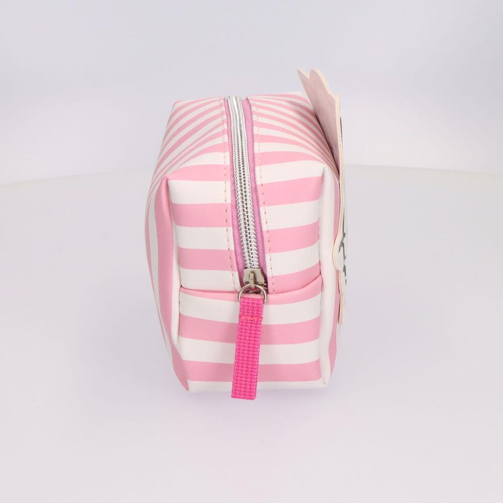 Neceser Hello Kitty rosa y blanco con rostro frontal y estampado de rayas - 4