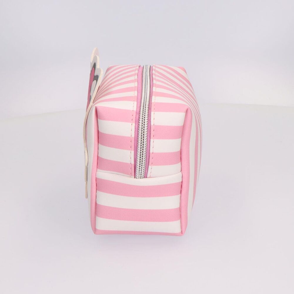 Neceser Hello Kitty rosa y blanco con rostro frontal y estampado de rayas - 5