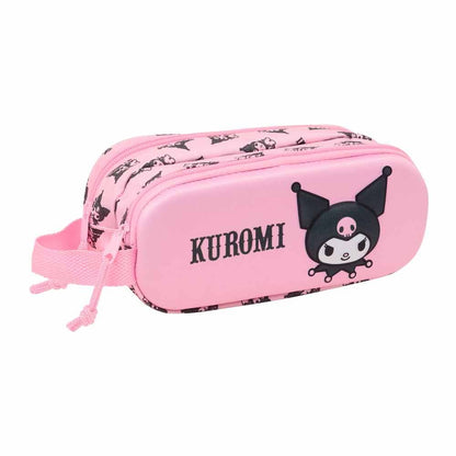 Portatodo doble rosa de Kuromi con dos cremalleras