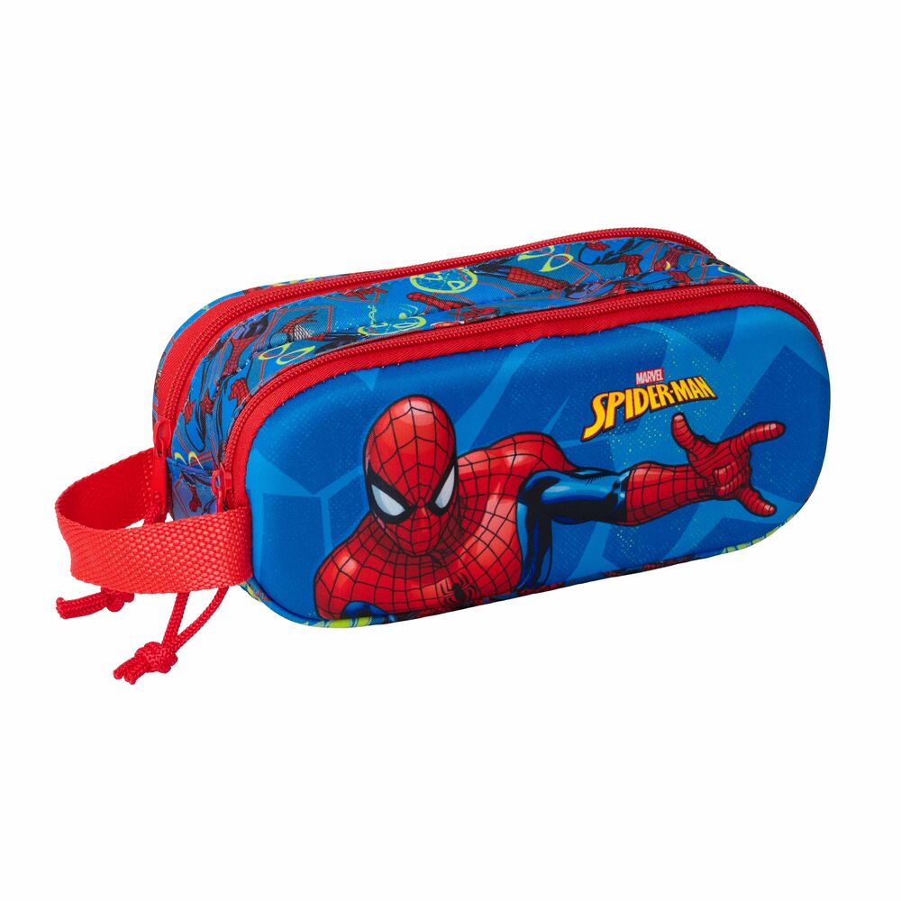 Portatodo 3D doble azul y rojo de Spider-Man con dos cremalleras