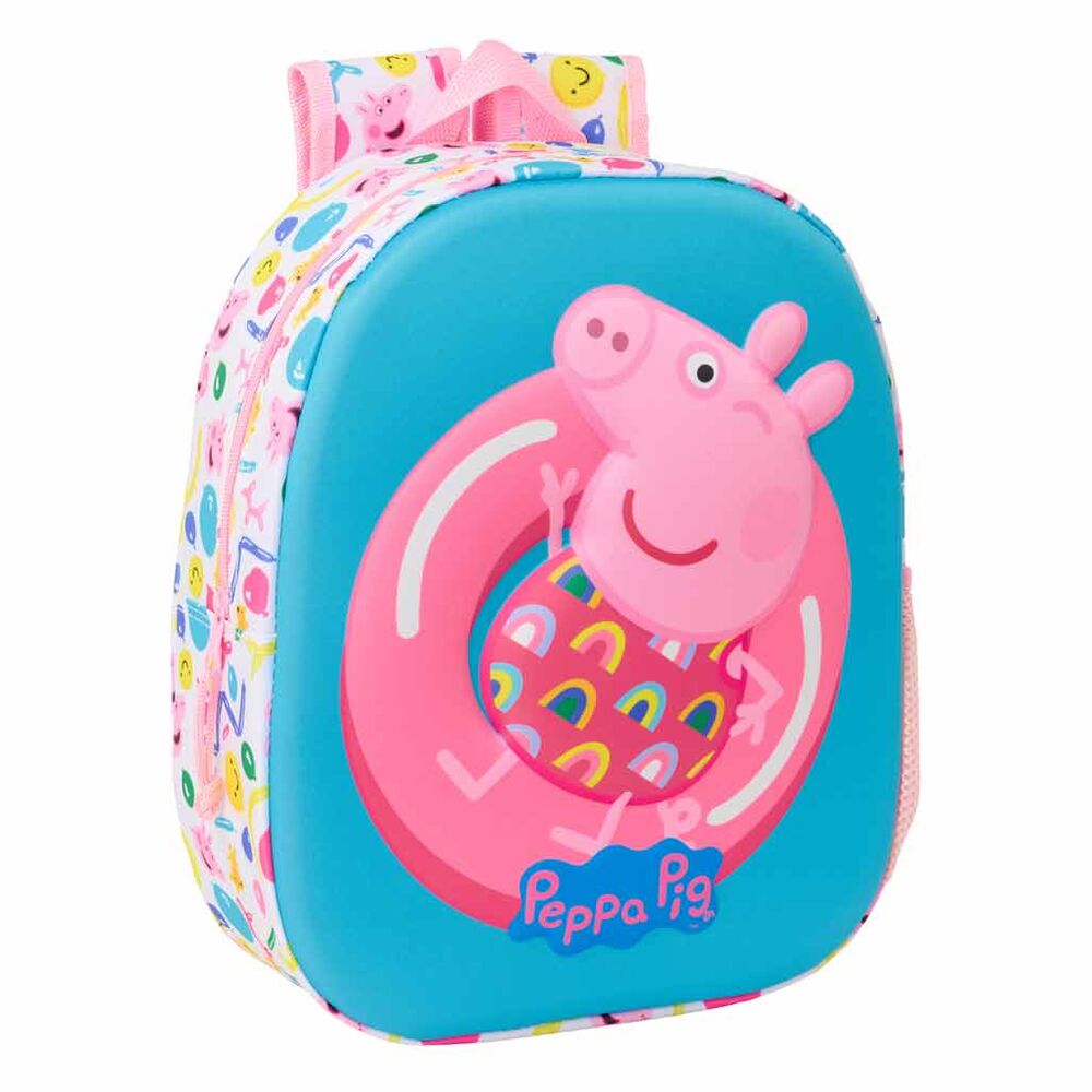 Mochila 3D de Peppa Pig con frontal azul y estampado multicolor