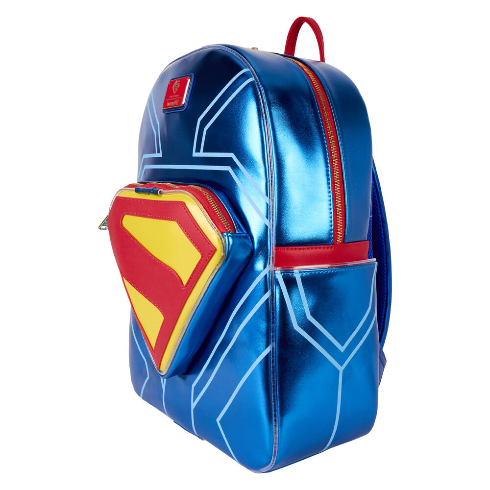 Mochila azul metalizada de Superman DC Comics Loungefly con emblema frontal - 4