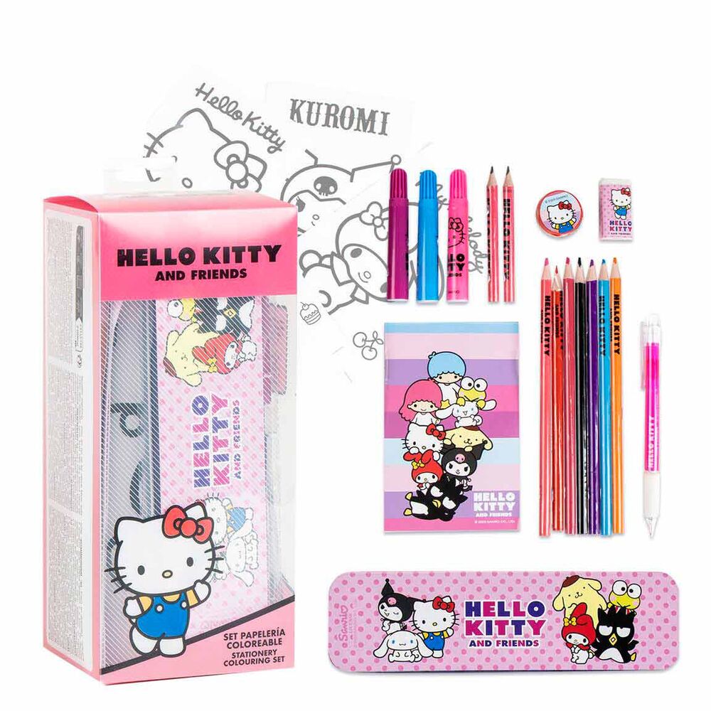 Set de papelería Hello Kitty and Friends con lápices, rotuladores, estuche y bloc