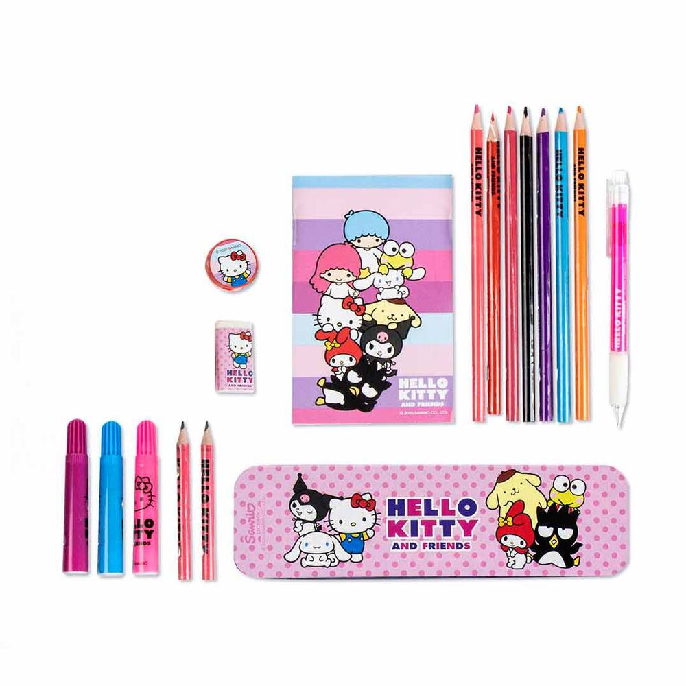 Set de papelería Hello Kitty and Friends con lápices, rotuladores, estuche y bloc - 2