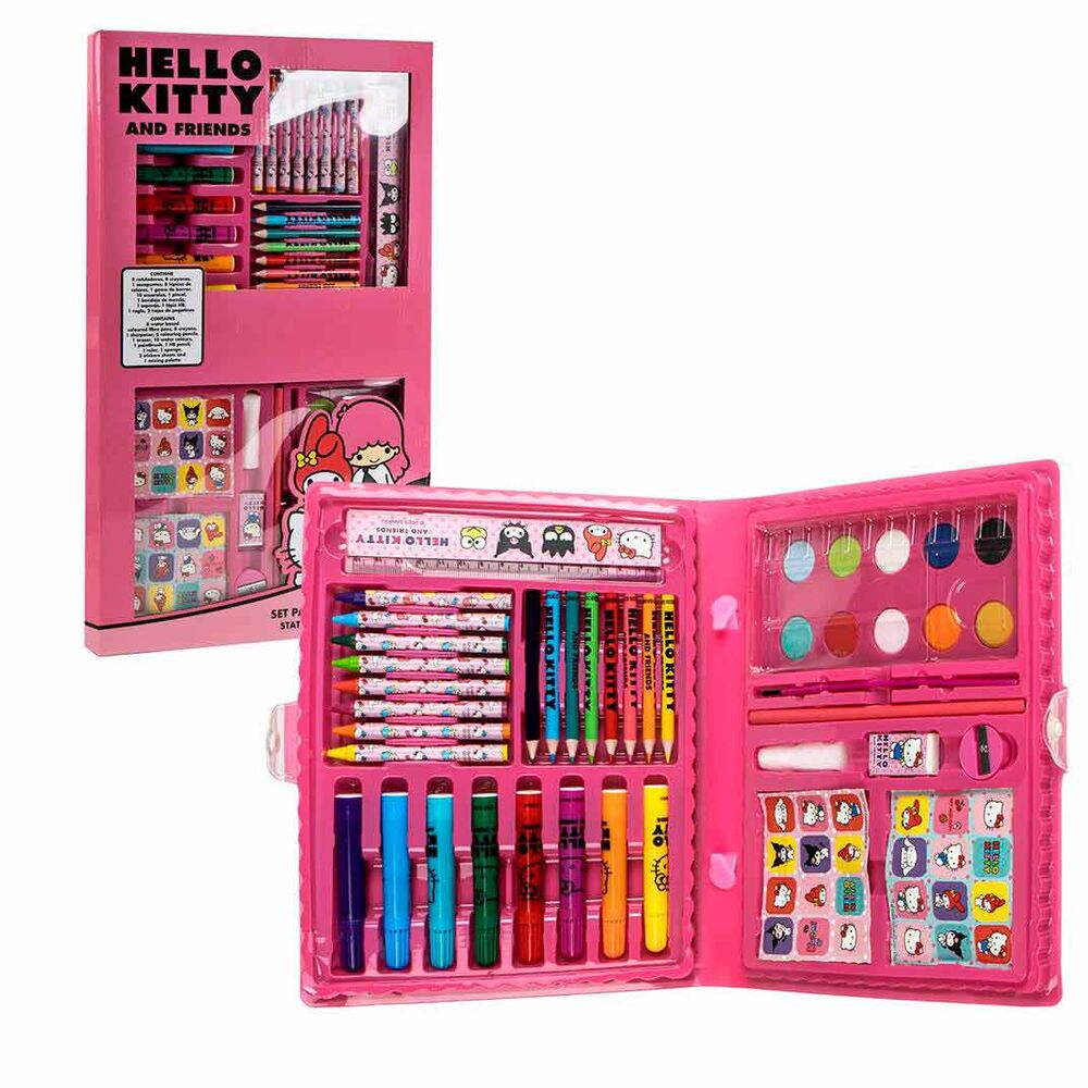 Set de papelería rosa Hello Kitty y Friends con materiales de dibujo y pegatinas