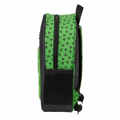 Mochila 3D Minecraft negra y verde con diseño pixelado - 2