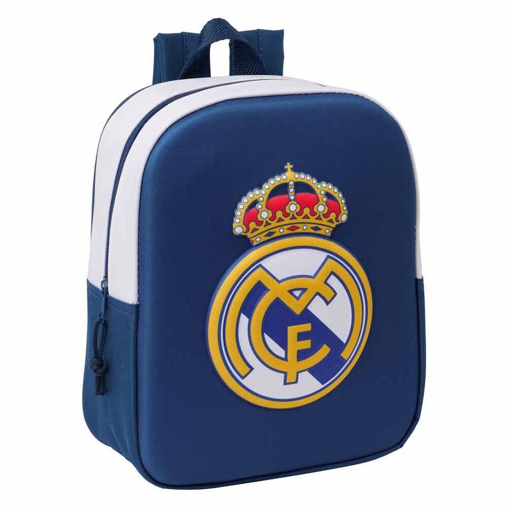 Mochila 3D azul del Real Madrid con escudo en relieve