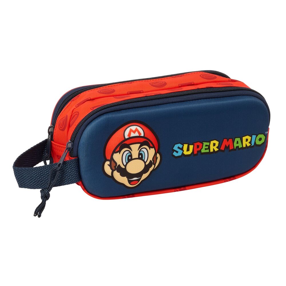 Portatodo 3D doble azul marino de Super Mario Bros con dos cremalleras