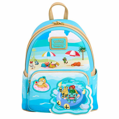 Mochila azul Pokémon Pool Party de Loungefly con escena de piscina