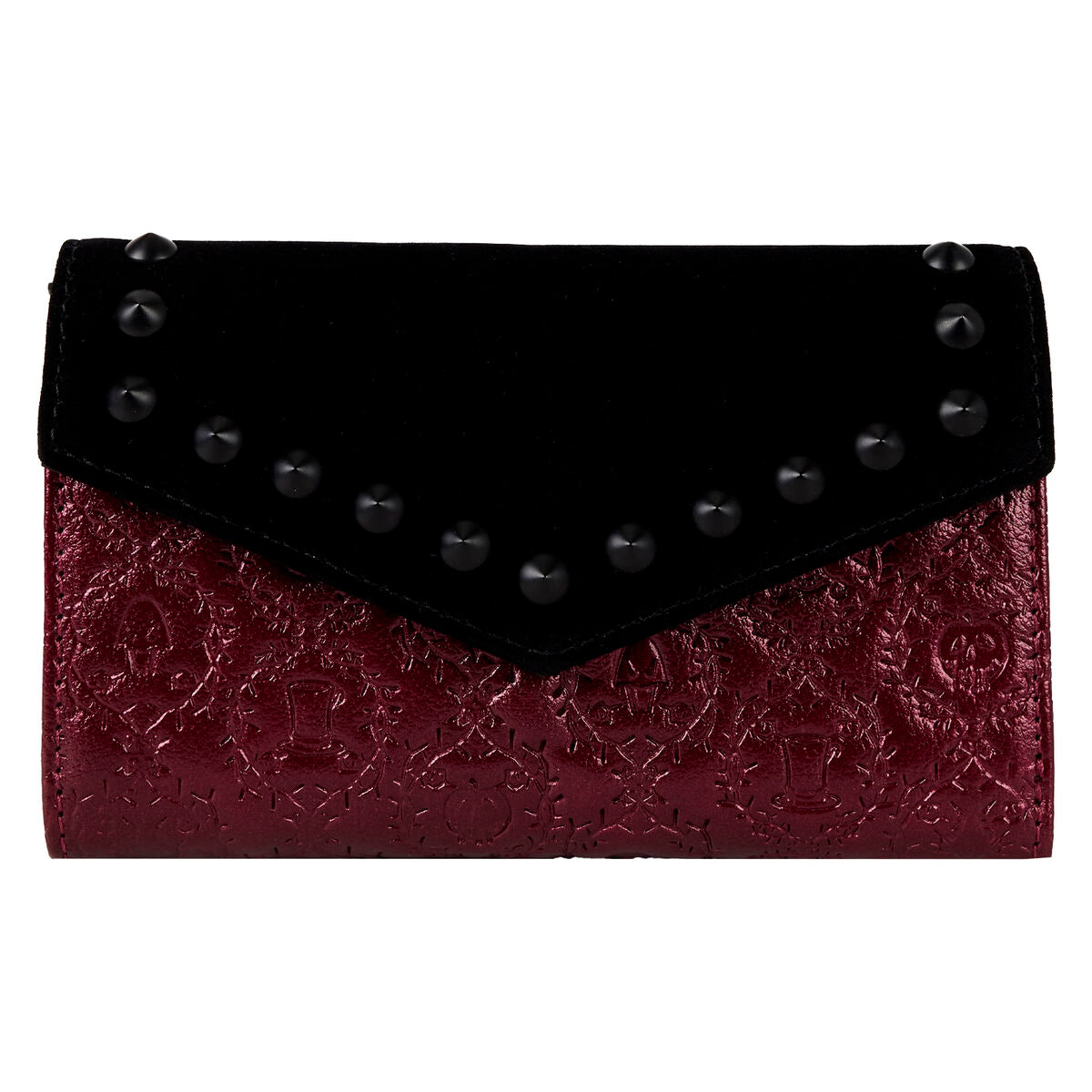 Cartera billetero Loungefly de Villanas Disney en negro y burdeos