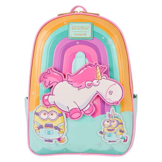 Mochila Loungefly de Minions con unicornio rosa y diseño de arcoíris