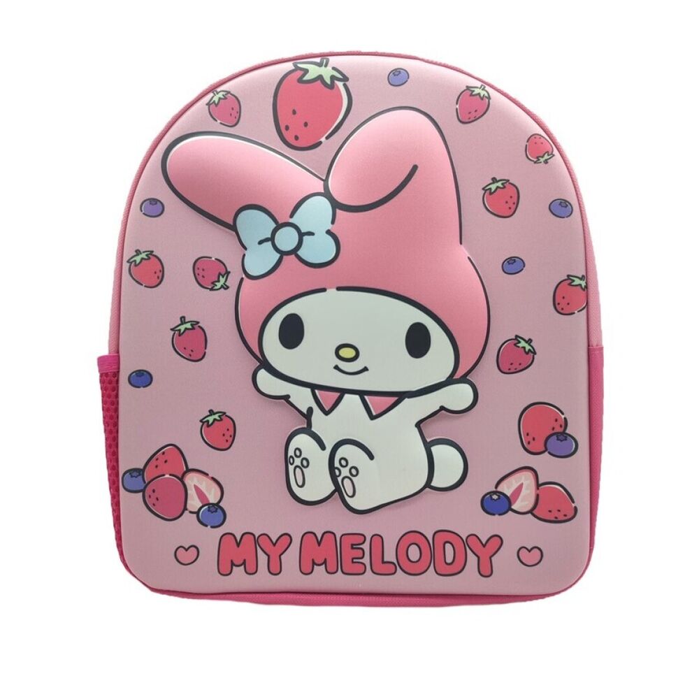 Mochila rosa 3D de My Melody SANRIO con fresas y arándanos