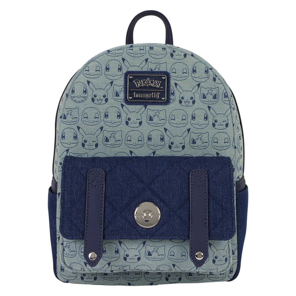 Mochila Pokémon Denim Loungefly azul con estampado de personajes