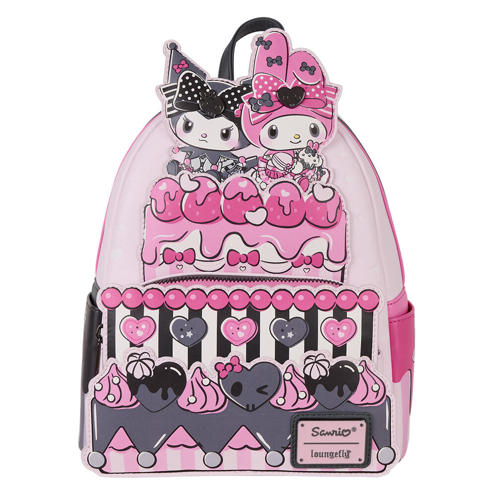Mochila Loungefly de My Melody y Kuromi con diseño de tarta y corazones