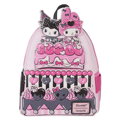 Mochila Loungefly de My Melody y Kuromi con diseño de tarta y corazones