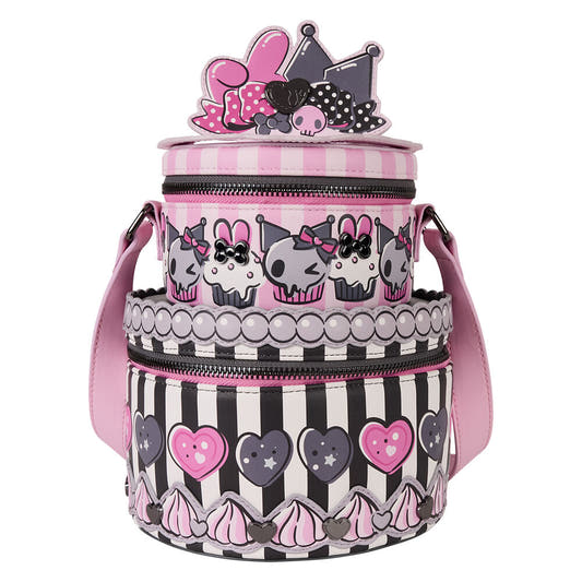 Bolso bandolera Loungefly de My Melody y Kuromi en rosa, negro y blanco