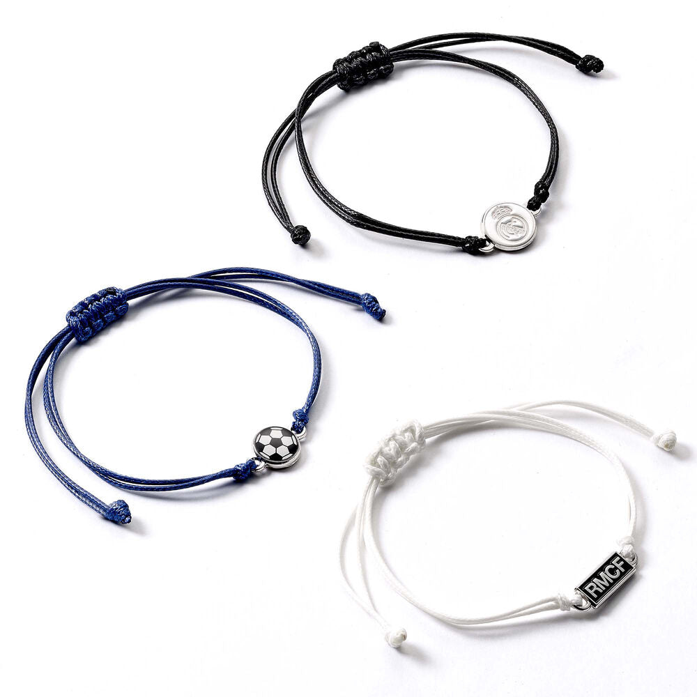 Set de tres pulseras ajustables del Real Madrid en negro, blanco y azul - 3