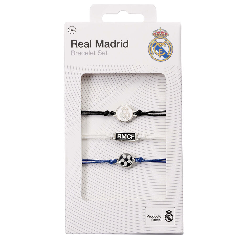 Set de tres pulseras ajustables del Real Madrid en negro, blanco y azul