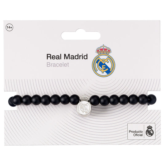 Pulsera Real Madrid negra con cuentas mate y abalorio del escudo - 3