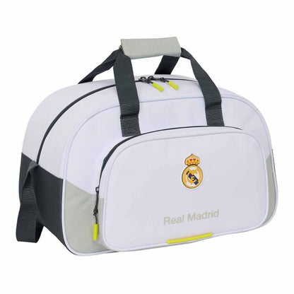Bolsa de deporte Real Madrid blanca con bandolera y bolsillo frontal