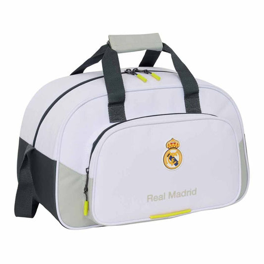 Bolsa de deporte Real Madrid blanca con bandolera y bolsillo frontal