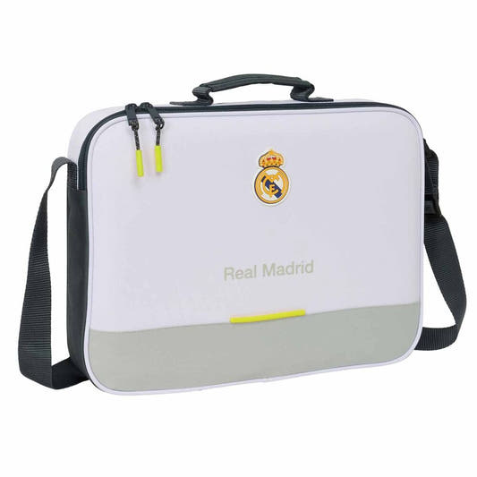 Cartera extraescolares Real Madrid 25/26 blanca y gris con bandolera