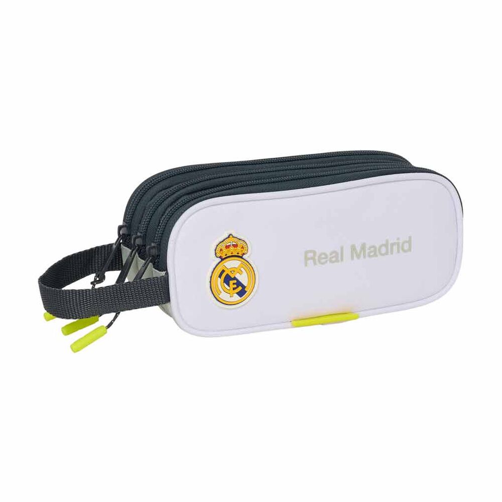 Portatodo triple Real Madrid 25/26 con tres cremalleras y asa lateral