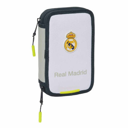 Plumier doble Real Madrid blanco y negro con material escolar
