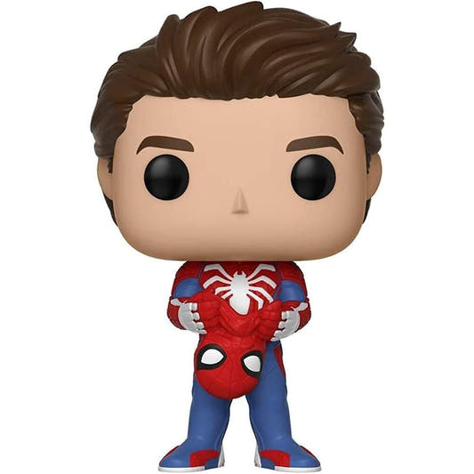 Figura Funko POP! de Spider-Man sin máscara con su máscara en las manos