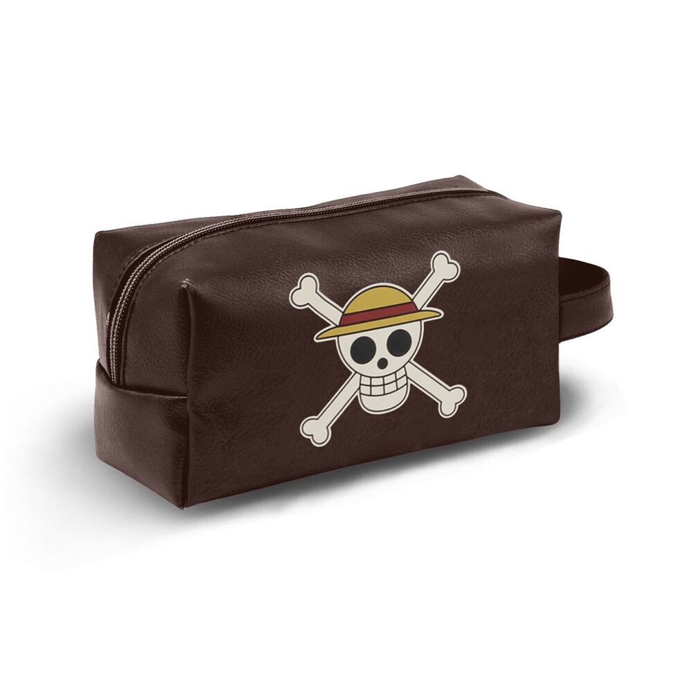 Neceser marrón de One Piece con calavera pirata y cremallera
