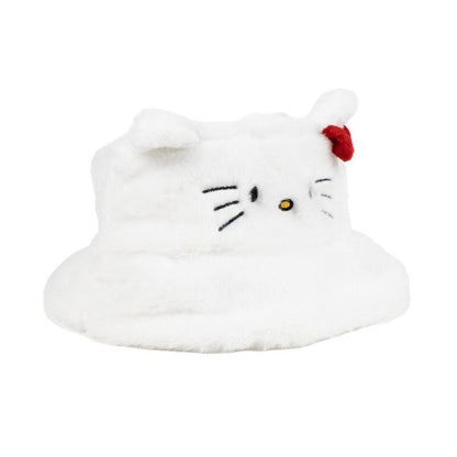 Gorro pescador de pelo blanco con diseño de Hello Kitty y lazo rojo - 2