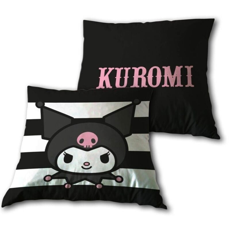 Cojín negro de Kuromi SANRIO con detalles rosas