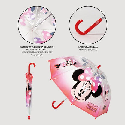 Paraguas burbuja transparente y rosa de Minnie Disney con mango rojo - 2