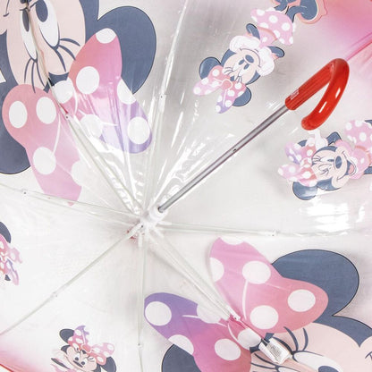 Paraguas burbuja transparente y rosa de Minnie Disney con mango rojo - 4