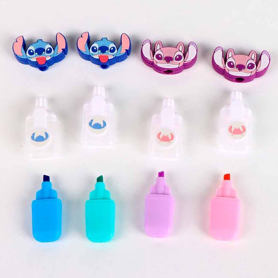 Estuche transparente con cuatro subrayadores Stitch Disney - 3