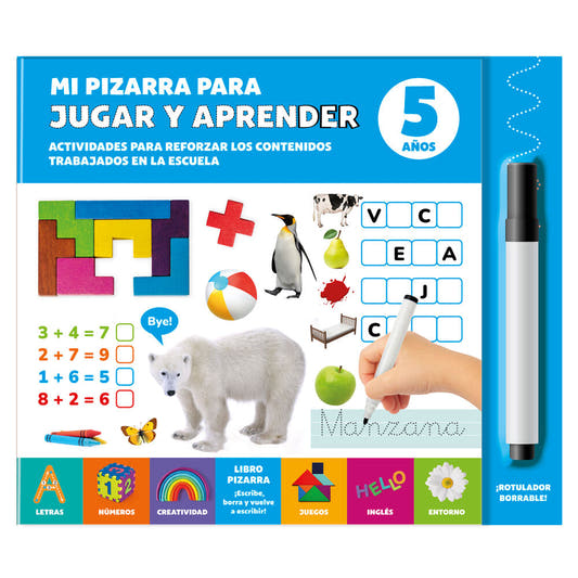 Mi Pizarra para Jugar y Aprender 5 Años BOOKIT con rotulador borrable