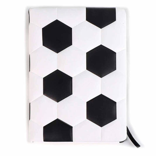 Cuaderno Real Madrid CERDÁ blanco y negro con diseño de balón y marcapáginas negro