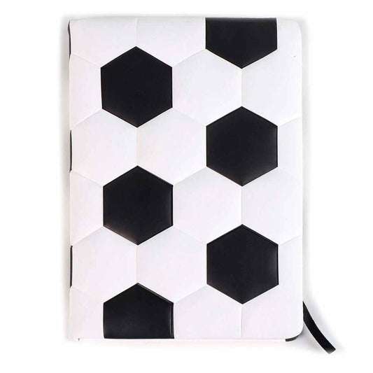 Cuaderno Real Madrid CERDÁ blanco y negro con diseño de balón y marcapáginas negro