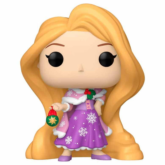 Figura Funko POP de Rapunzel con vestido morado y adorno navideño
