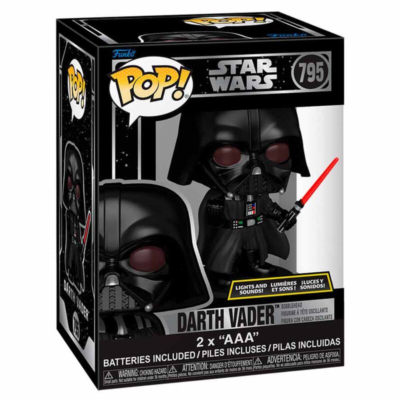 Figura Funko POP! de Darth Vader con sable láser rojo en su caja