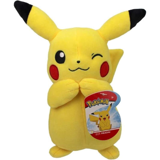 Peluche de Pikachu de Pokémon amarillo con un ojo guiñado