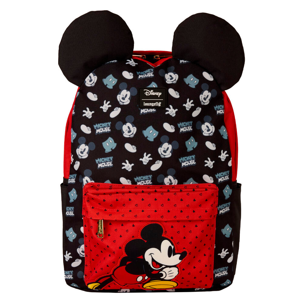 Mochila negra y roja de Mickey Mouse Disney Loungefly con orejas 3D
