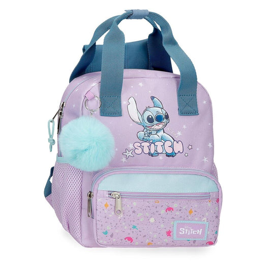 Mochila lila Disney Stitch con pompón y bolsillos laterales