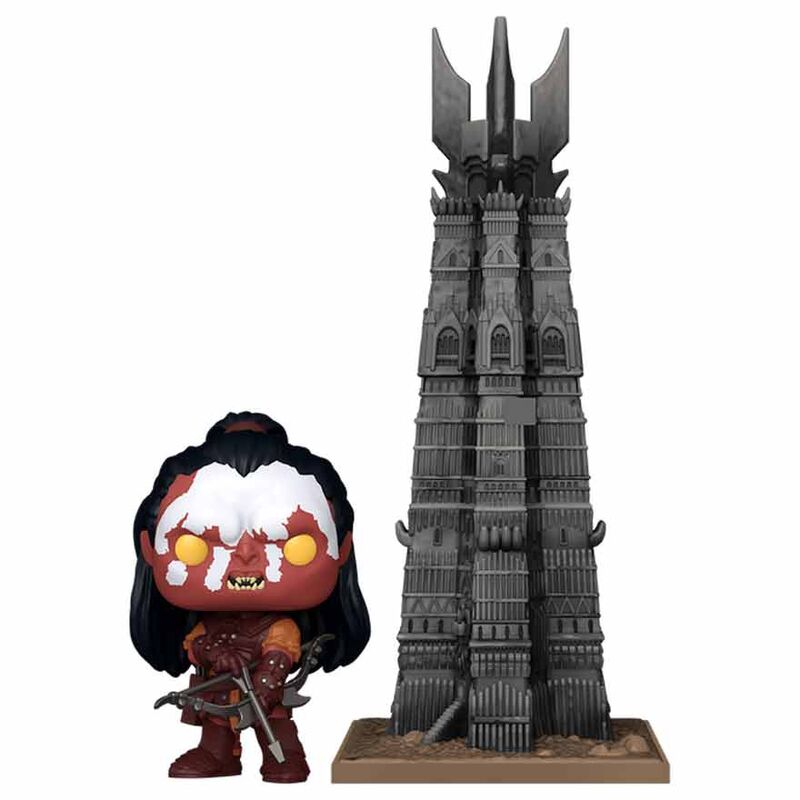 Figura Funko POP Town de Lurtz junto a la torre de Orthanc
